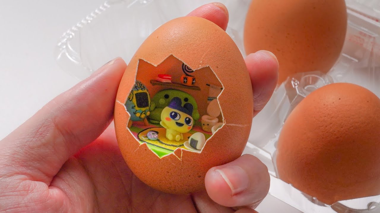 DIY Miniature Tamagotchi Room inside an Egg - Polymer Clay