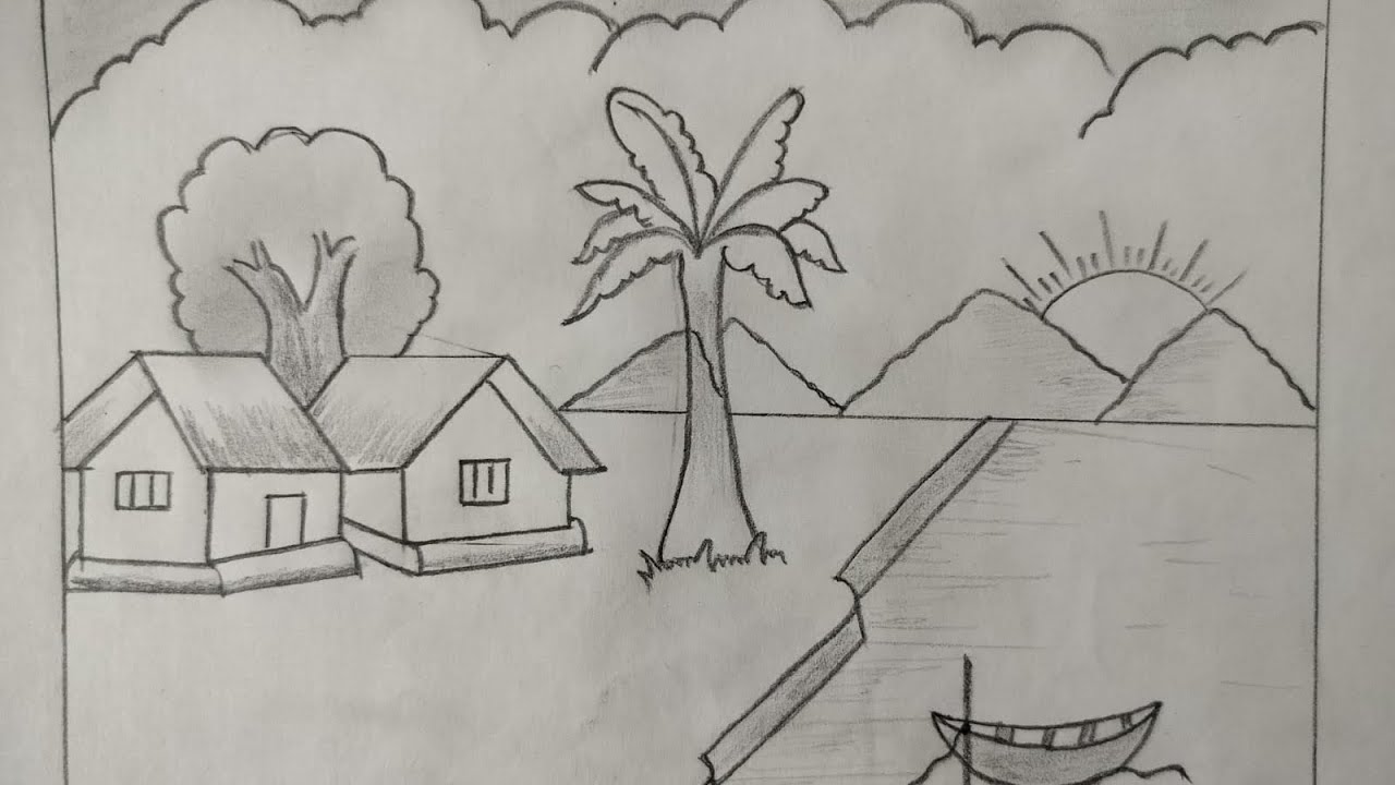 Easy village scenery drawing tutorial  for beginners ||#easy#village#scenery#drawing #art #yt 
