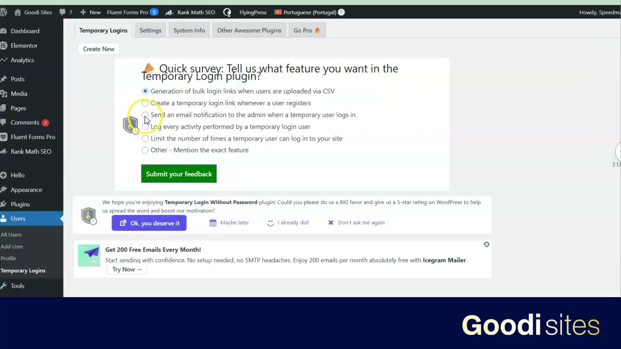 Temporary Login Without Password em Português