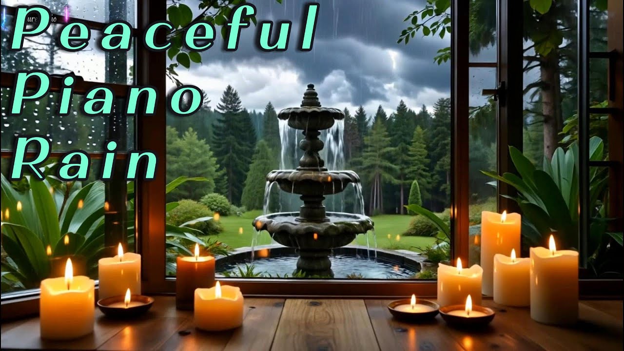 (🔴Live Now) Peaceful Piano Spa Ambience 🌧 Rain, Fountain & Soft Thunder