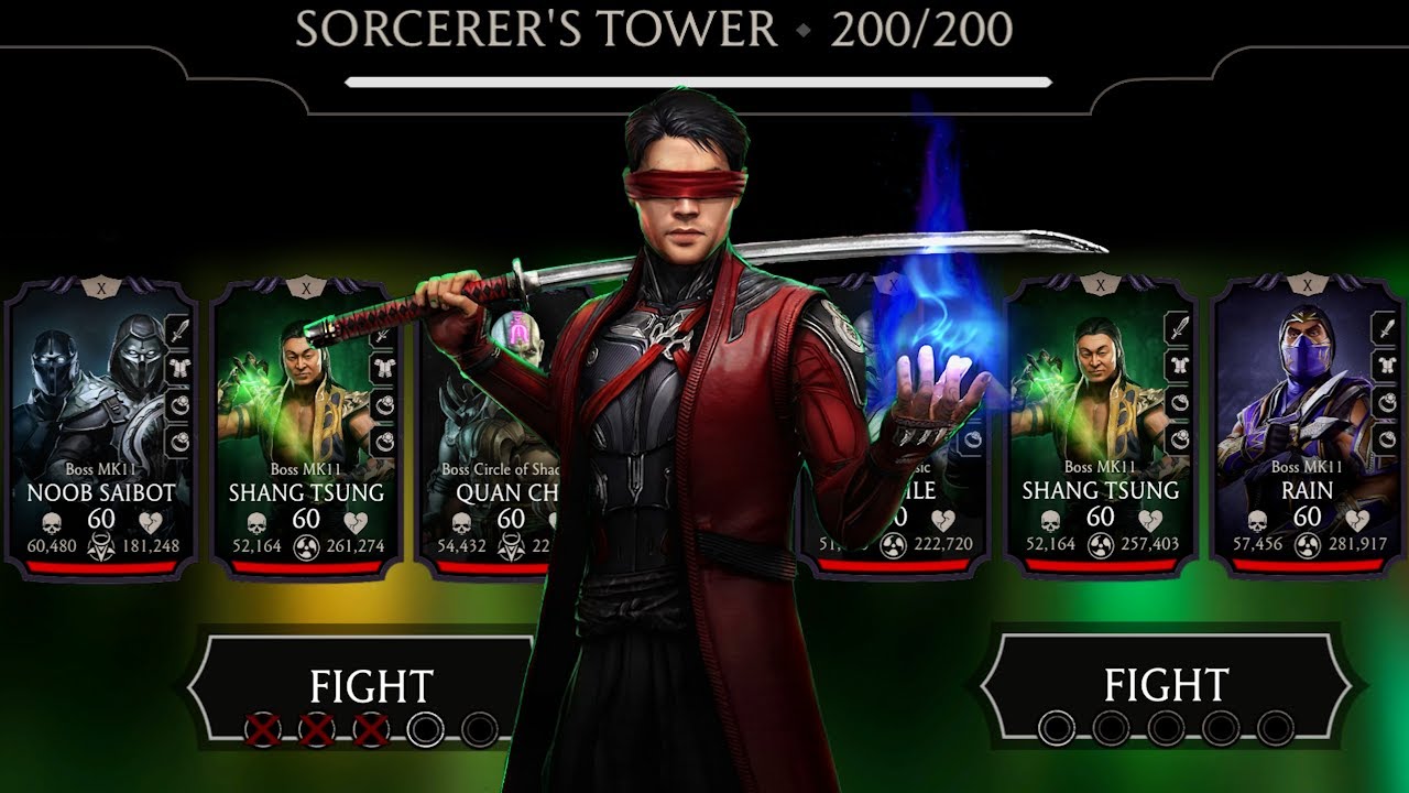Maxed MK1 Kenshi vs Bosses | Sorcerer's Tower Boss Battle 170, 190 & 200 & 200 one Shot |  MK Mobile
