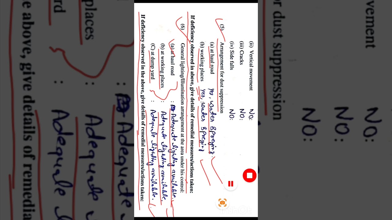 Overman daily Report of Inspection in Opencast mines 
