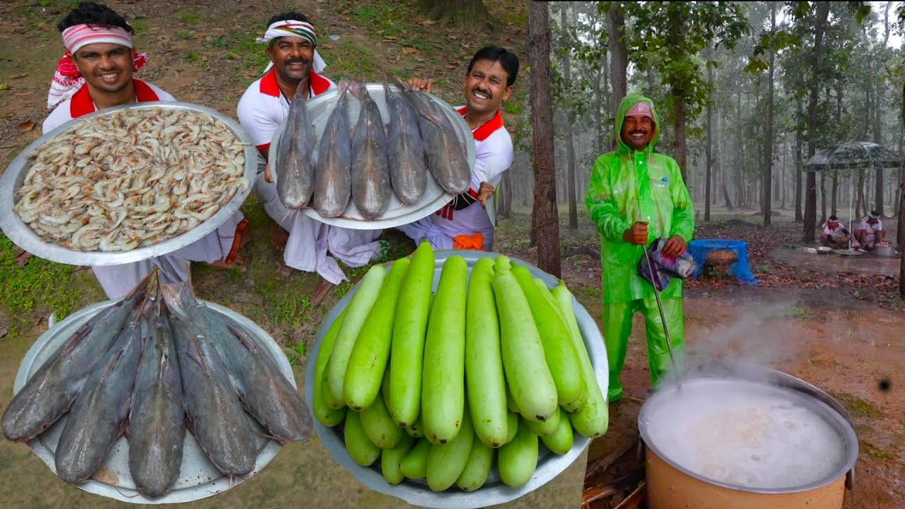 Village style Bottle Gourd and Prawn fish curry & big size river fish curry | villfood Kitchen