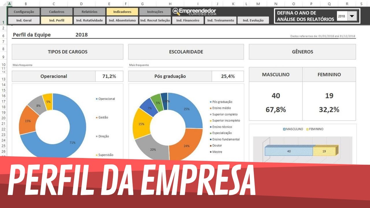Planilha Indicadores de RH em Excel - Indicadores de Perfil da Empresa - 08/15