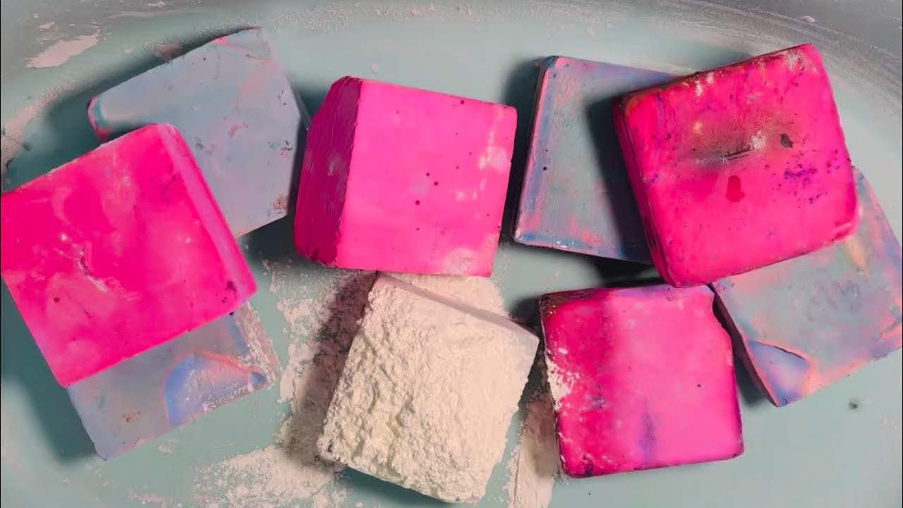 Buttery soft dyed gym chalk blocks purple and blue asmr crushing 