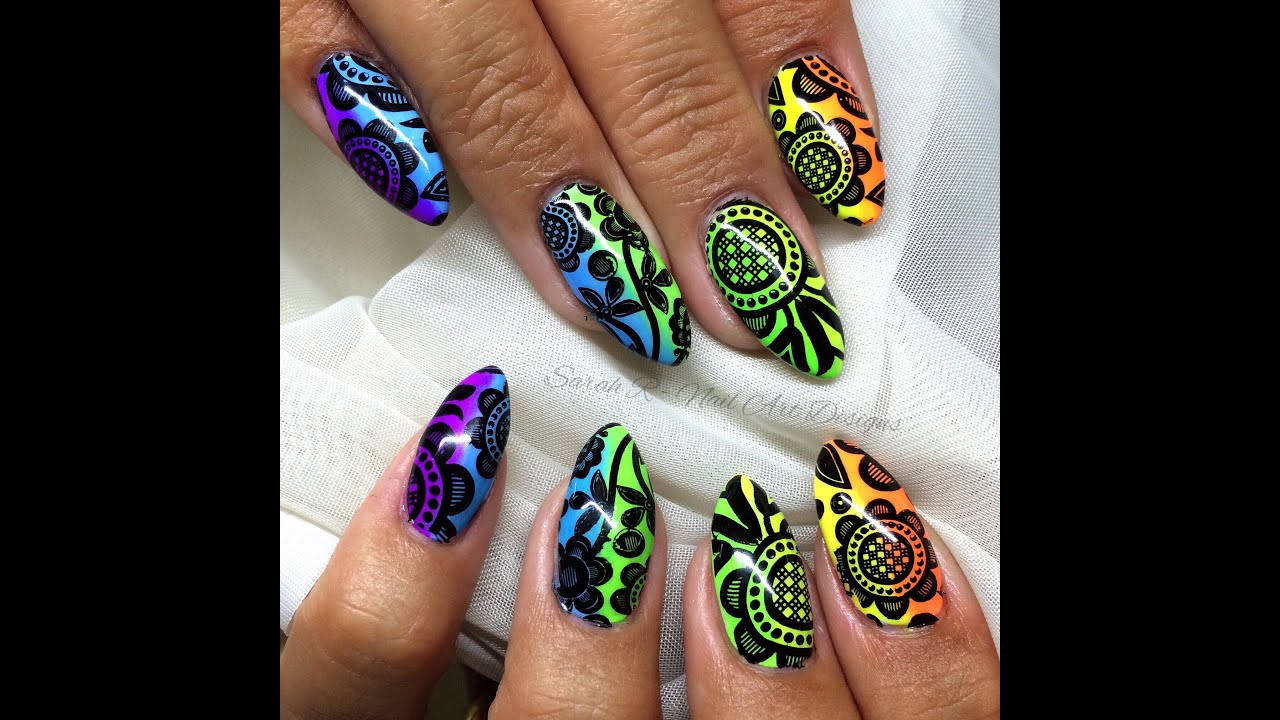 Rainbow Neon Gradient Festival Nails! Gel II & Magpie Neon Pigments