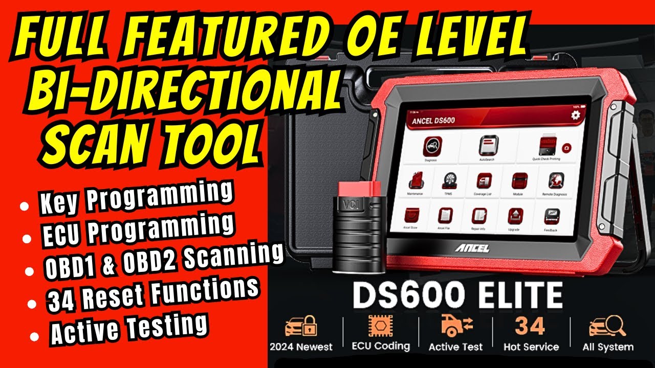 Ancel DS600 OBD2 Scanner, 34 Resets, BiDirectional, ECU & IMMO Coding, OE Level All System Scanner
