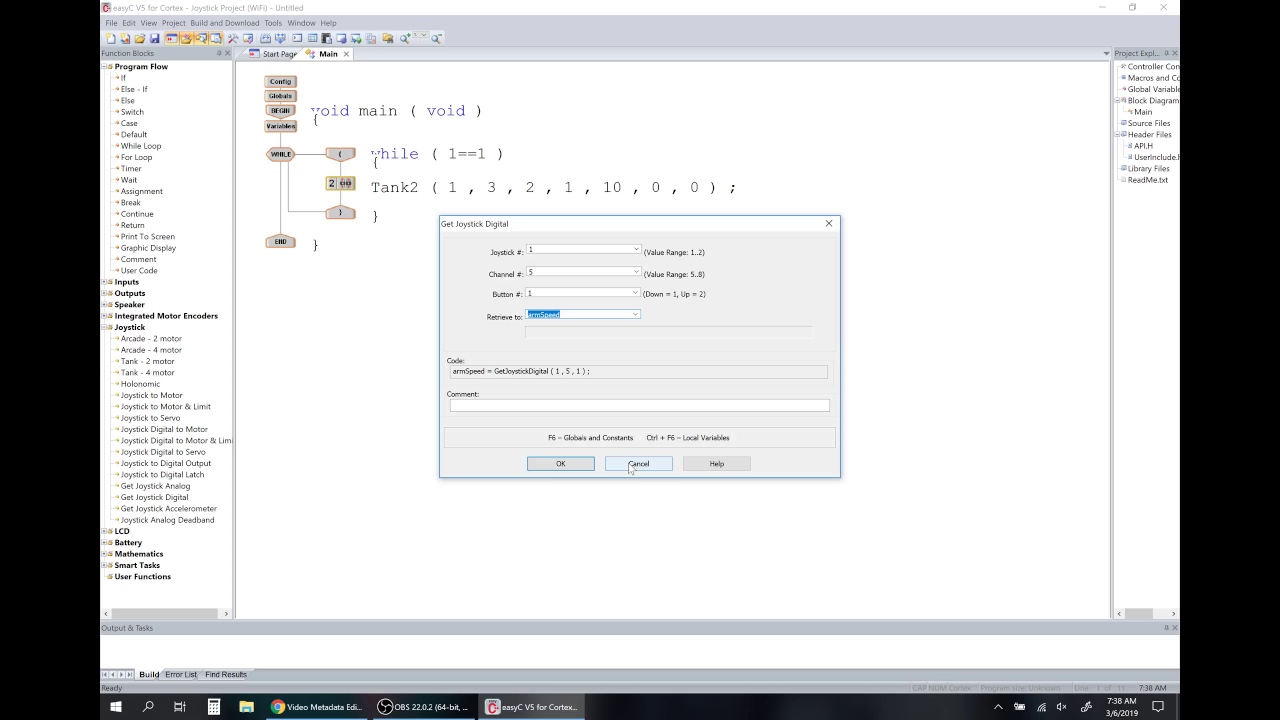 VEX Basic Programming --  Arm & Claw Robot