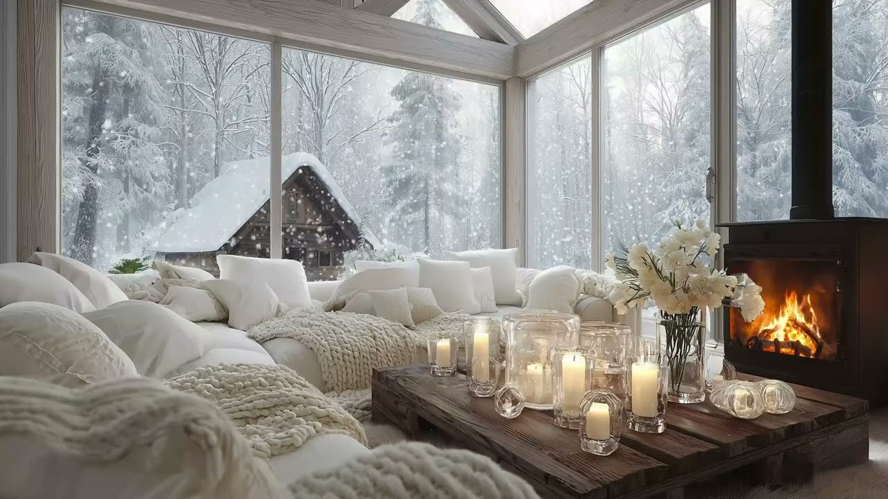 🎹 Winter Piano and Snowfall Lounge Ambience for 2 HOURS | Perfect for Study Focus and Stress Relief