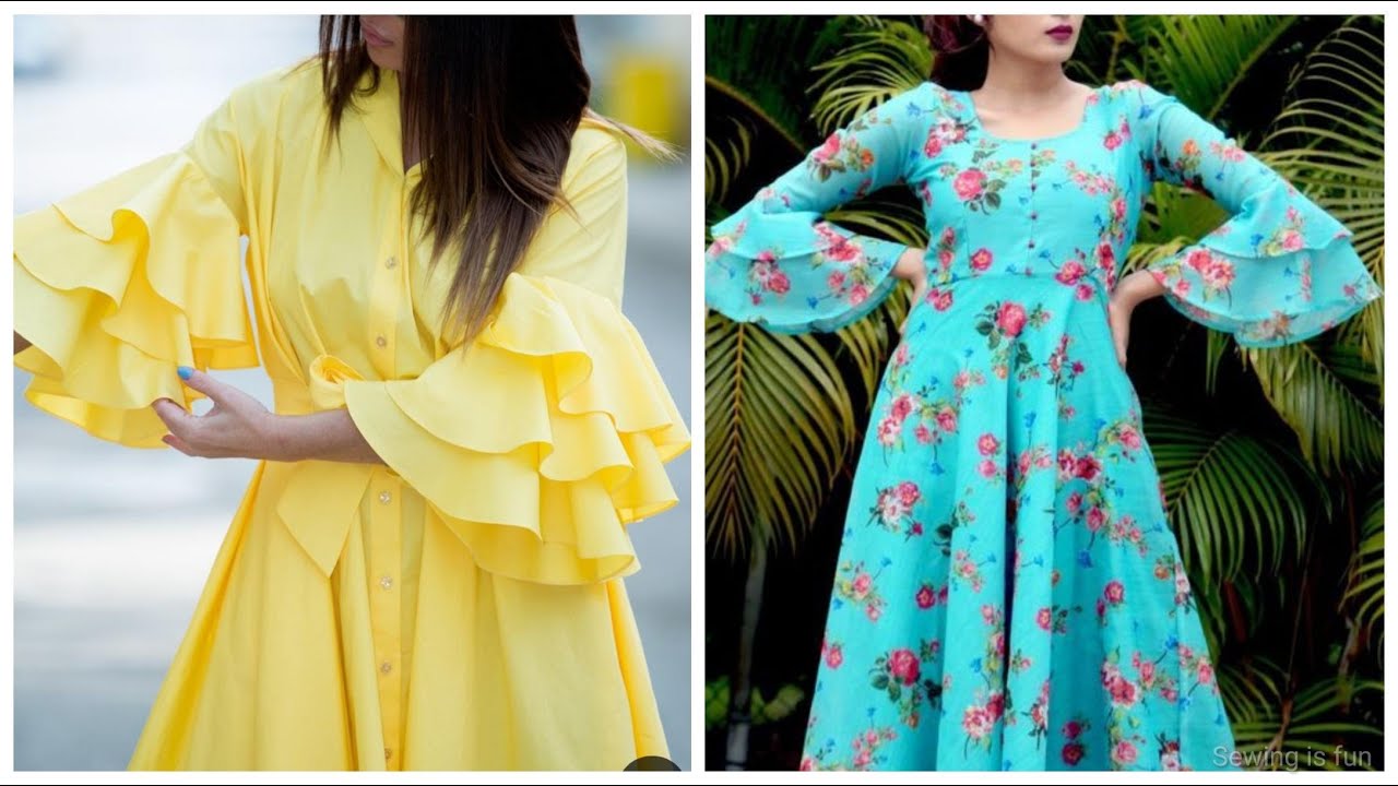Pretty bell sleeves patterns for frock kurtis,different types of bell sleeves designs,ruffled sleeve