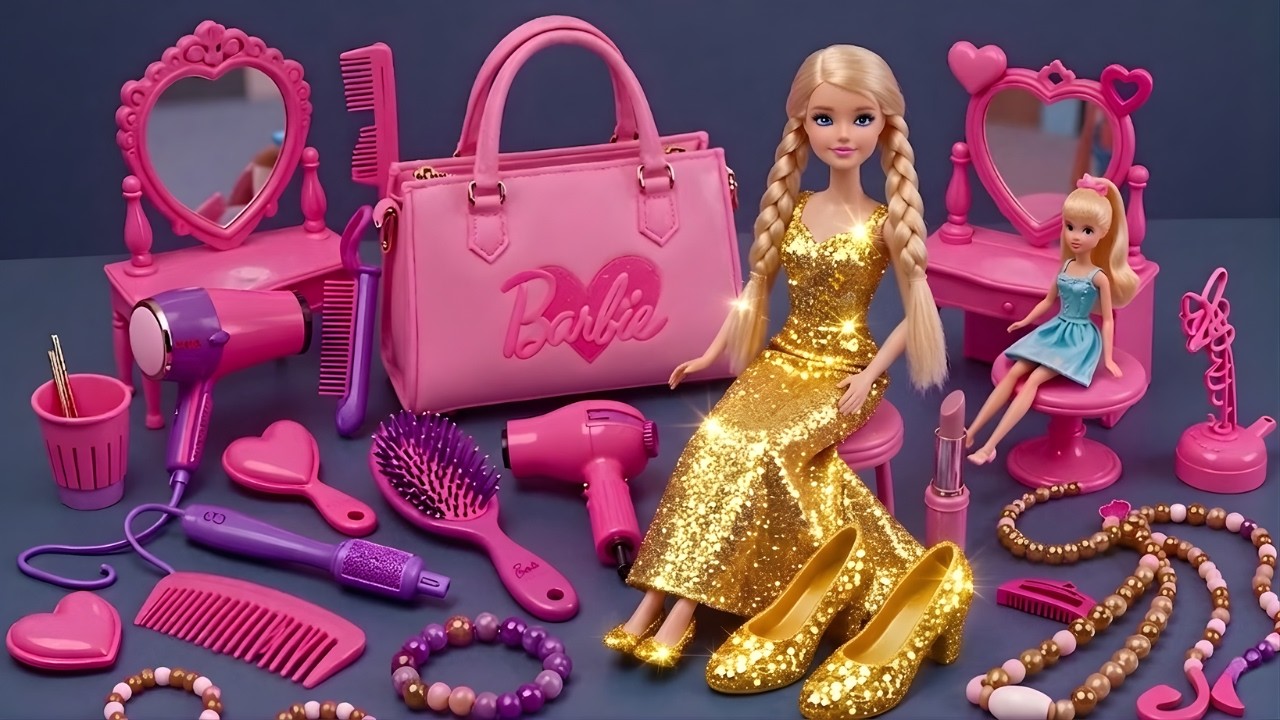 6 Minutes Satisfying with Unboxing Pink Barbie Doll Bedroom,Kitchen Collection Review Toys | ASMR