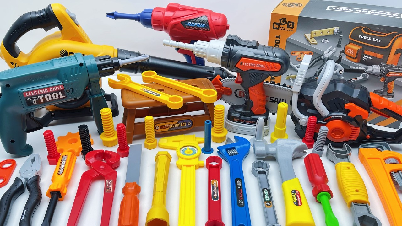 12-minute unboxing: Drill, chainsaw, and toolbox all included; immersive engineering experience.