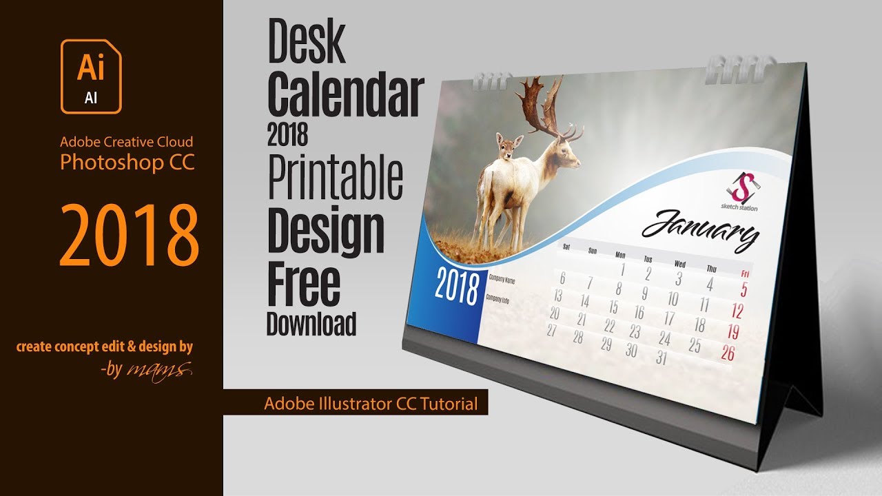 Professional Printable Desk Calendar Free I Adobe Illustrator CC Tutorial by Mams I Sketch Station