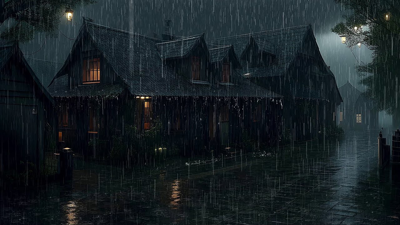 Relaxing Heavy Rain in a Night Forest Cabin with mighty Thunder Sounds for Sleep