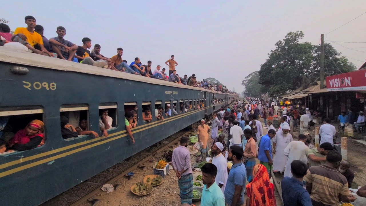 Eid festival train journey of Bangladesh | The market of the village on the railway line | 4K |