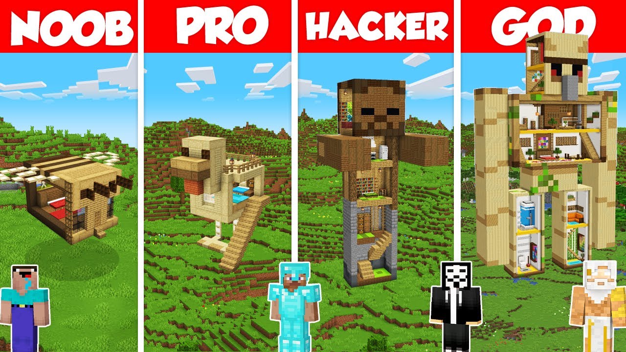 Mob Statue Build Battle Challenge - Noob vs Pro vs Hacker vs God - Minecraft Animation