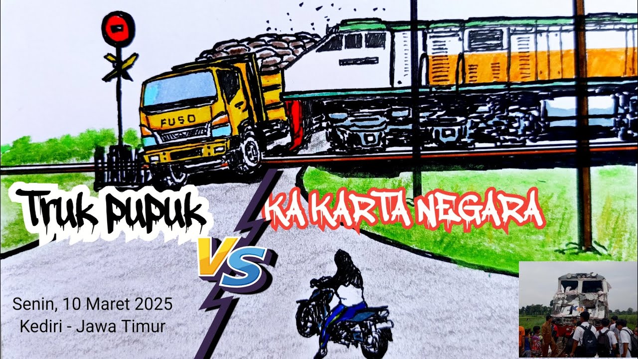 KA KARTANEGARA HANTAM TRUK PUPUK DI KEDIRI PADA SENIN 10 MARET 2025#menggambar#keretaapiindonesia
