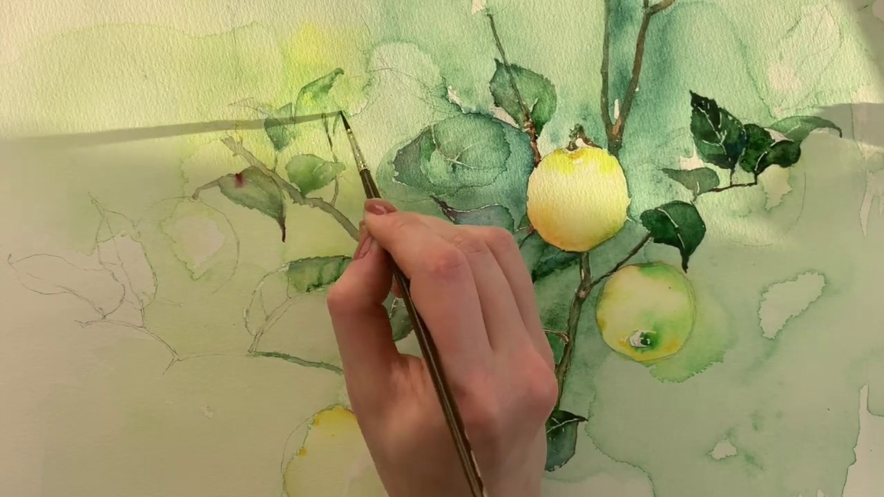 How to Paint Watercolor Fruits  (Lemon Tree ) Wet on Wet.