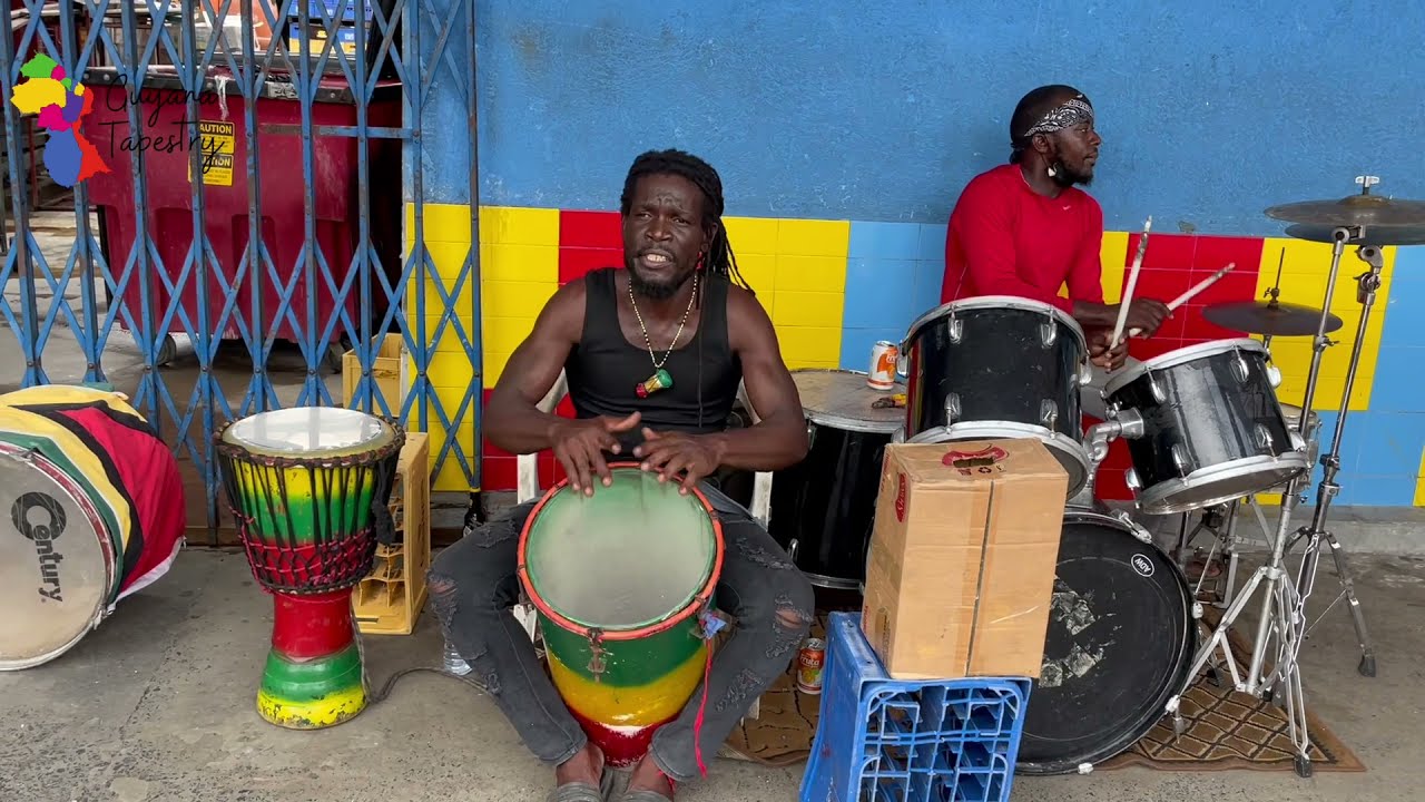Conga drum under Demico House - Stabroek Market in Georgetown, Guyana