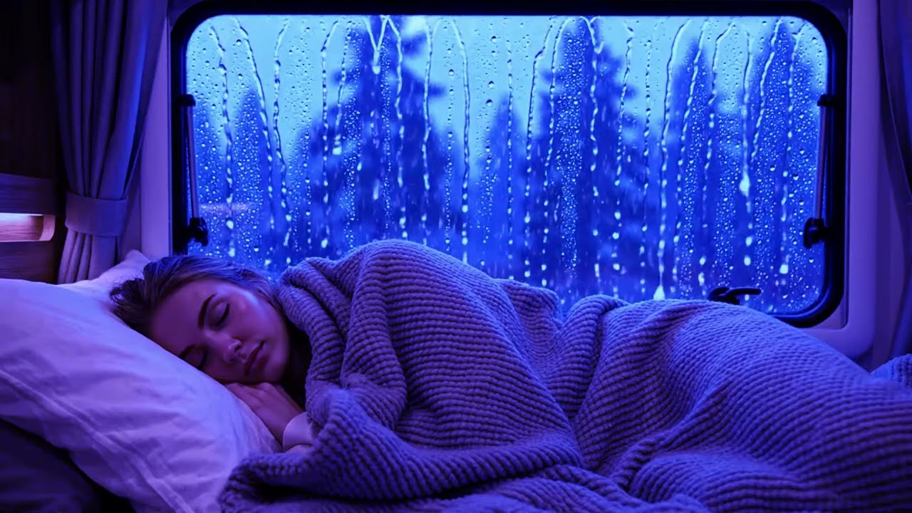 Deep sleep ambience surrounded by heavy rain and thunderstorm outside camper van | rain so