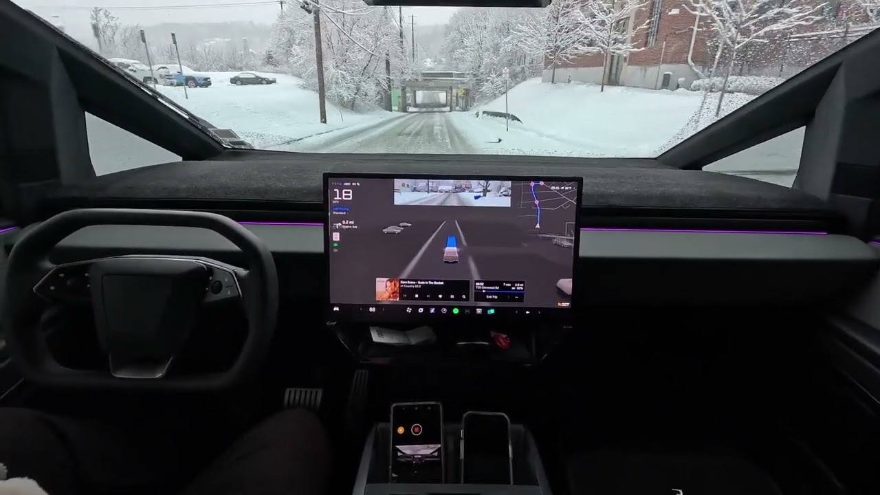 Meet Zascha. Snowy Road Travel for work! 100% FSD. Binghamton, NY FSD 14.2.1.25. Let's Go!