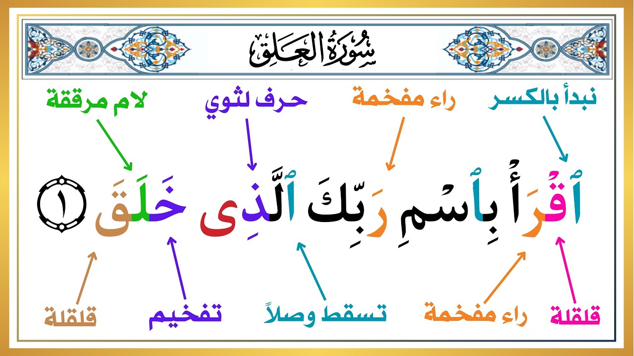 تعلم قراءة سورة العلق من 1 : 7 بطريقة صحيحة | أحكام تجويد جزء عم بسهولة | علم أولادك القرآن الكريم