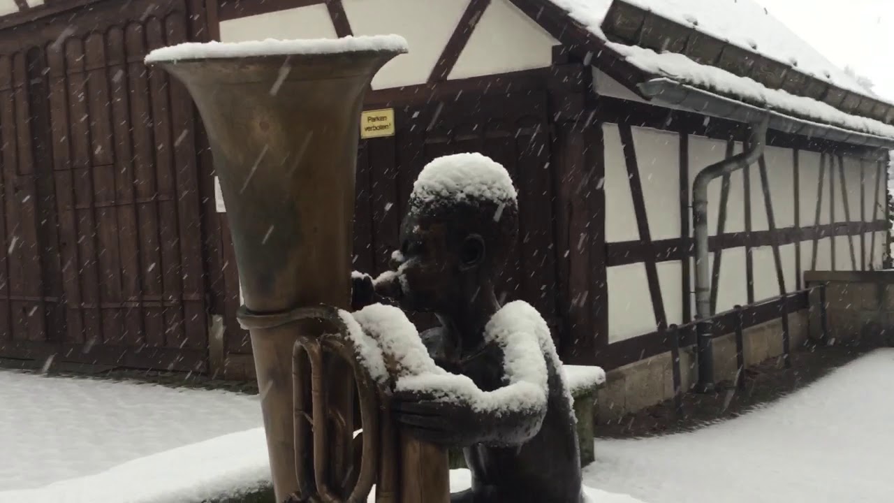 Historic center of my German village in the snow