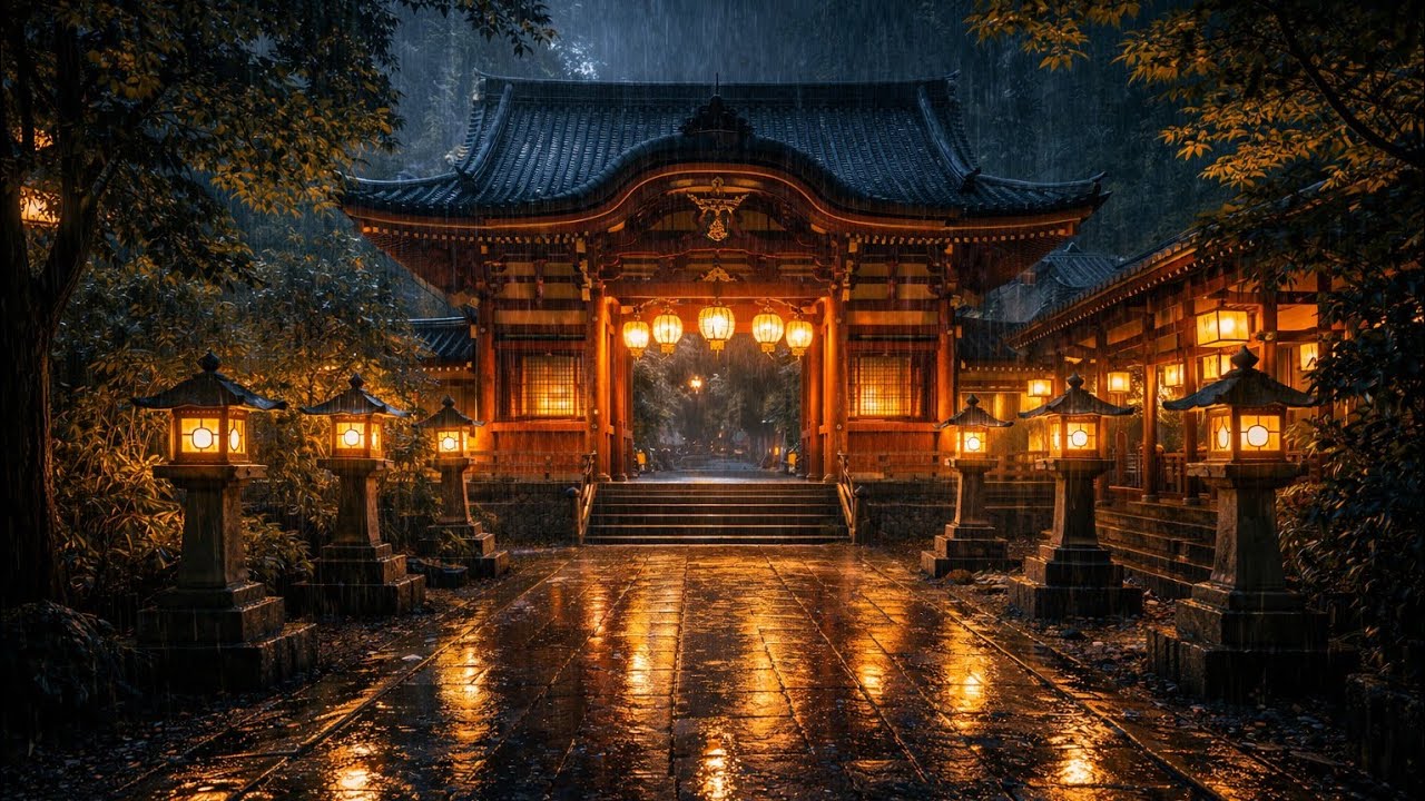 🌧️ Rainy Night at a Japanese Temple – Peaceful Rain Sounds for Deep Relaxation