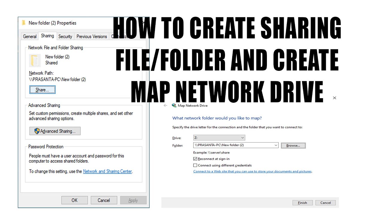 how to share file/folder and create a map network drive on Windows 7/8.1/10