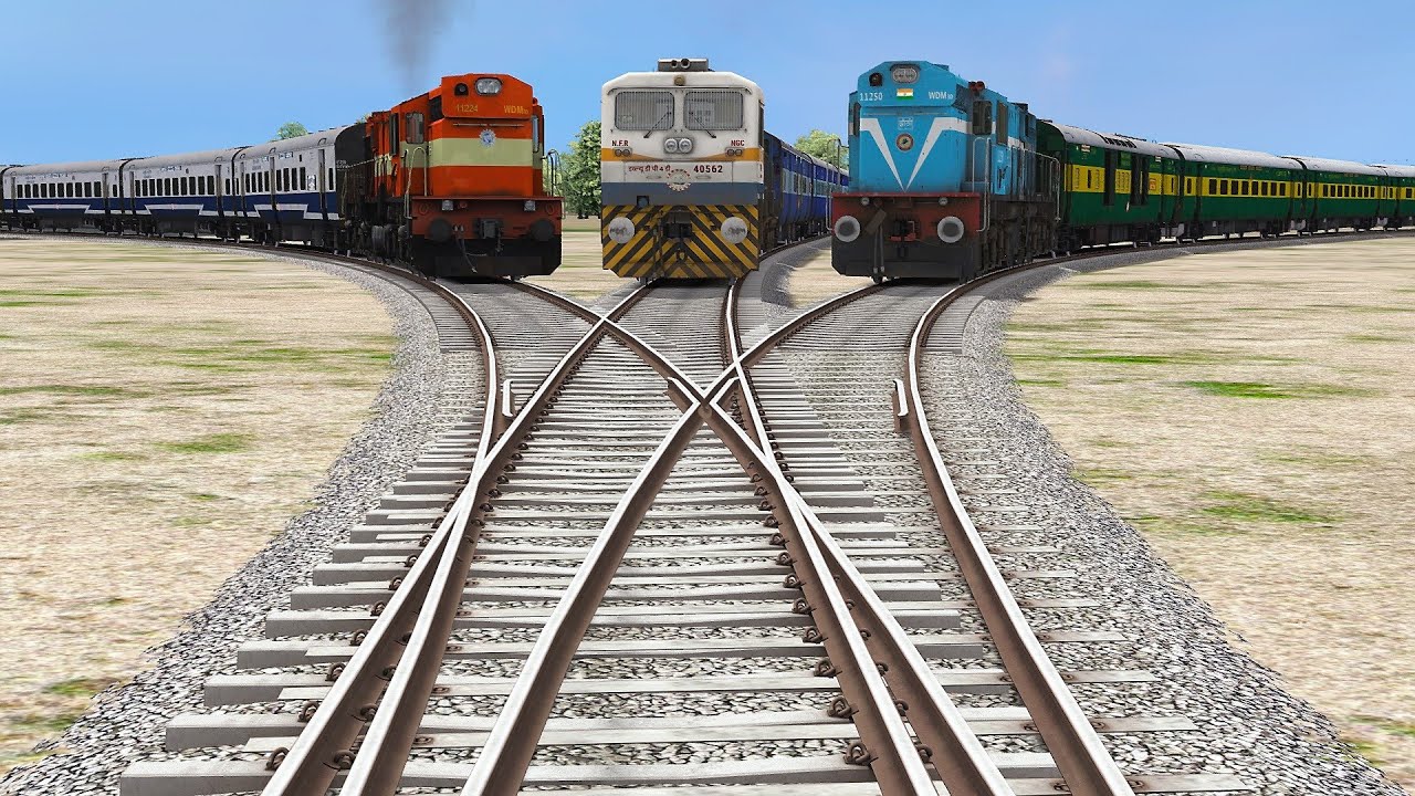 Three Diesel Trains Crossing each other at Same Track #3 | Forked Railroad