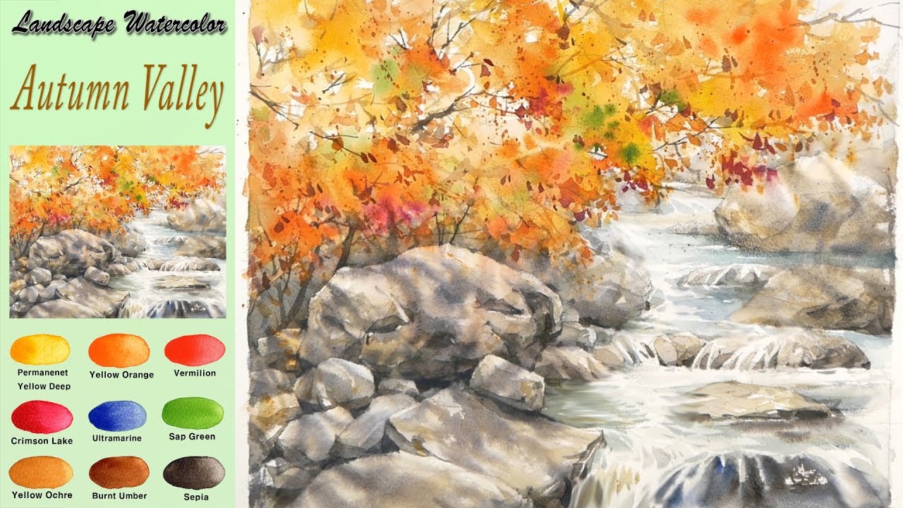 Пейзаж Акварель - Осенняя долина (wet-in-wet, Arches rough)NAMIL ART