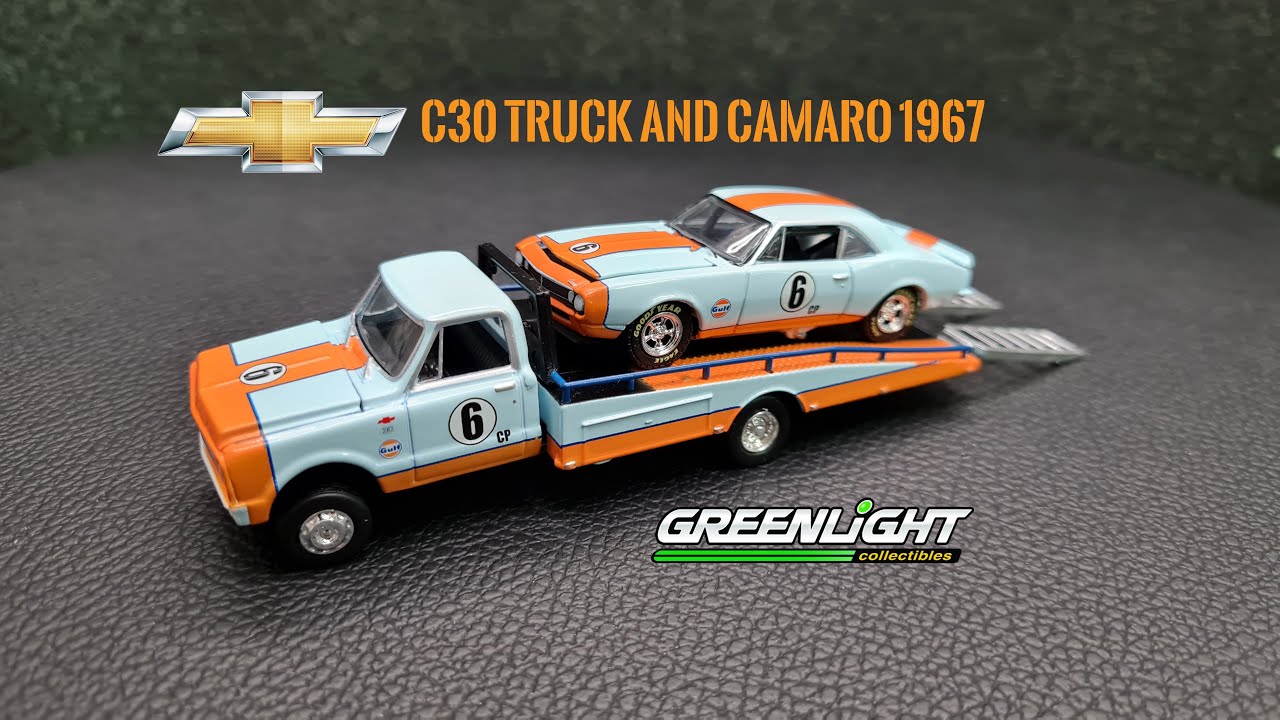 Greenlight Gulf Chevrolet C-30 Ramp Truck and Chevrolet Camaro 1967