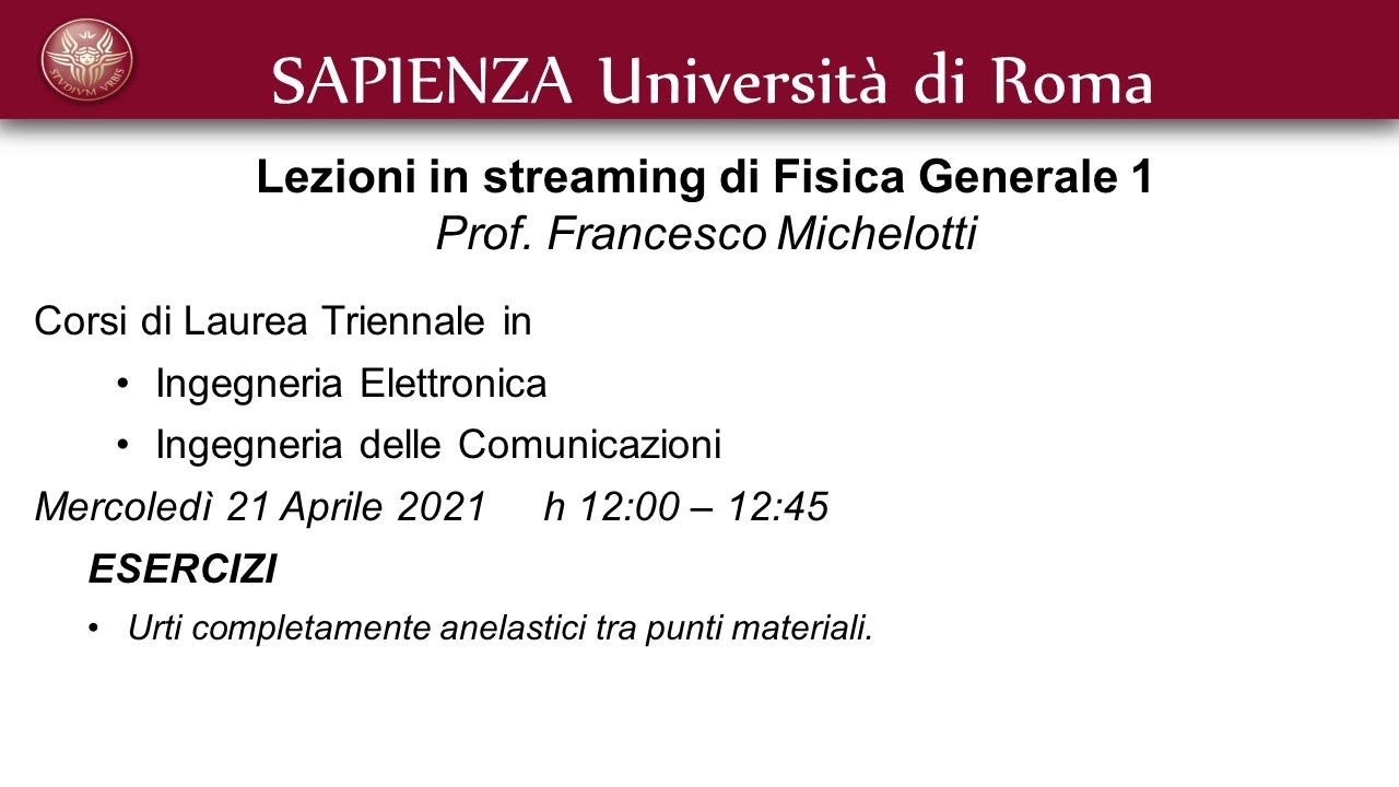 2021 04 21 Esercizi Urti completamente anelastici