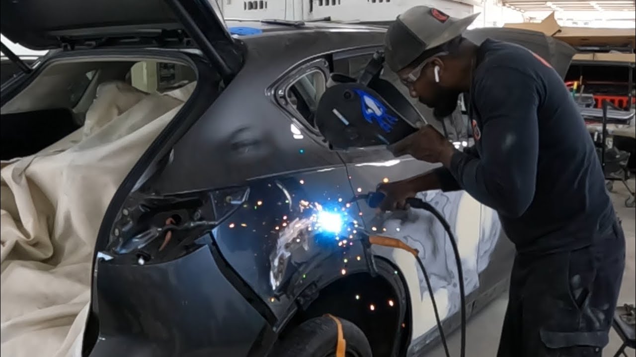 DIY bondo repair on a crush Mazda side panel
