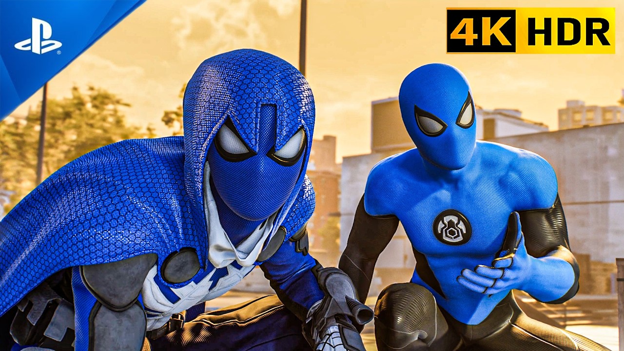 NEW BLUE SPIDER MAN AND ARCHKNIGHT SUIT VS LIZARD CHASING FIGHT 4K HDR