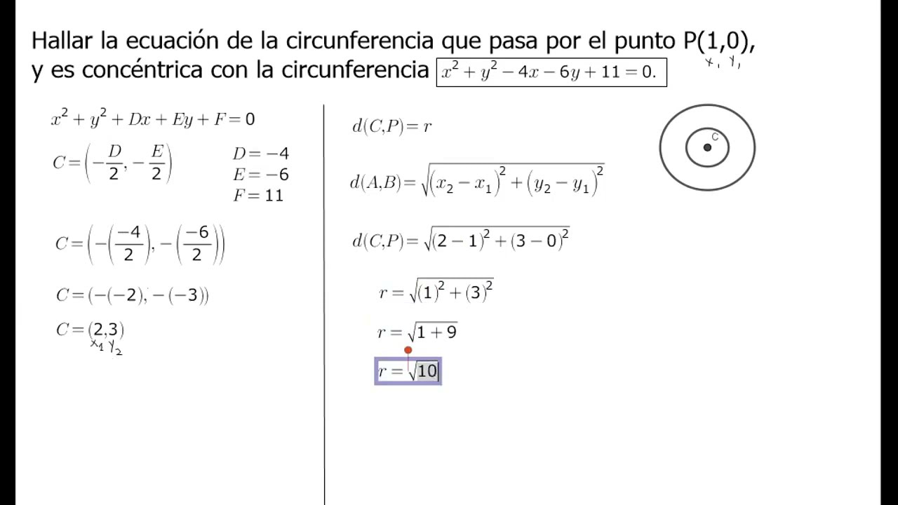 Ecuación de una circunferencia concéntrica a otra circunferencia