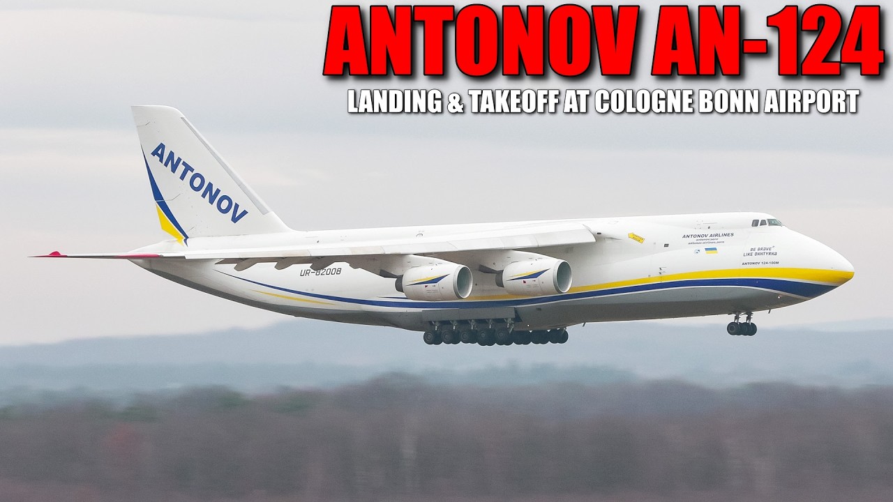 - Antonov Airlines Antonov An-124 (UR-82008) landing & takeoff at Cologne Bonn Airport -