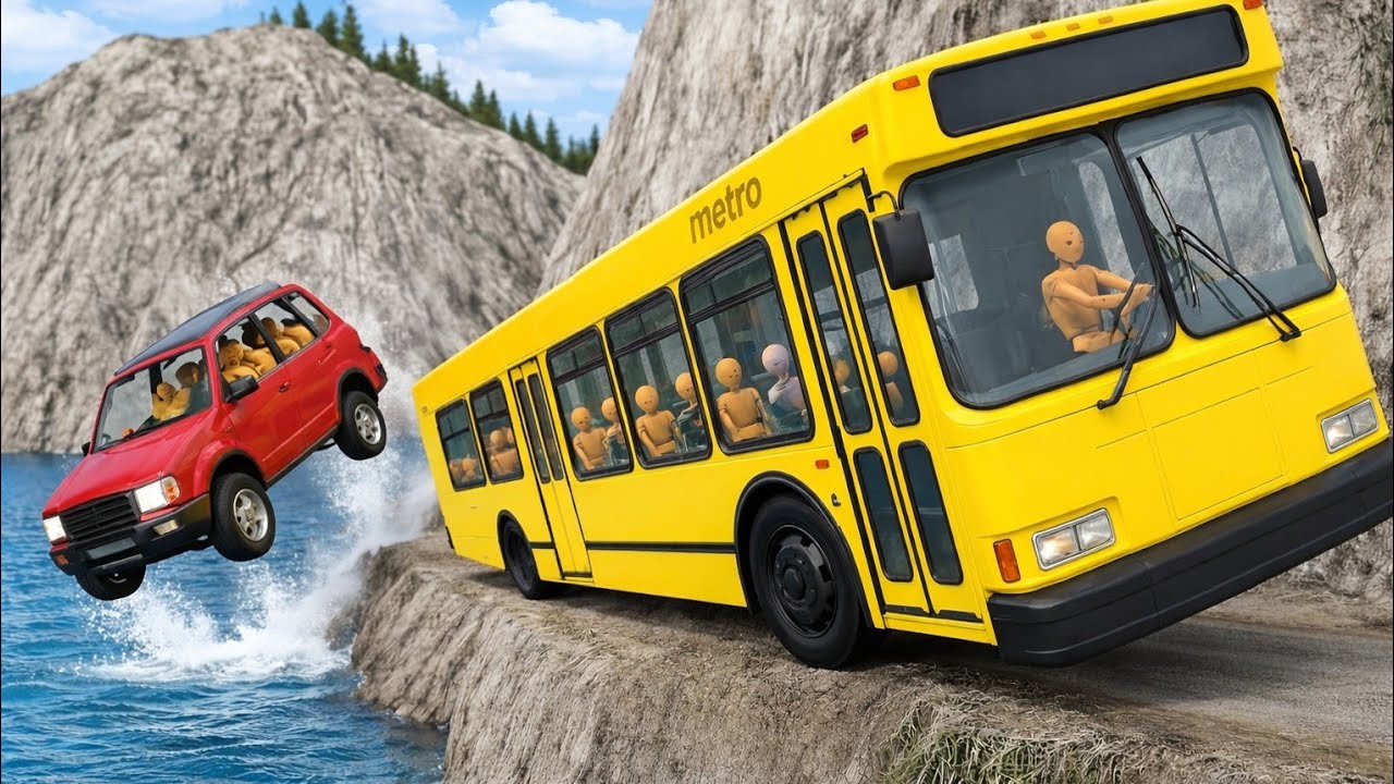 BeamNG.drive School Bus Falls Off Dangerous Cliff 😱 | Extreme Crash Test #115