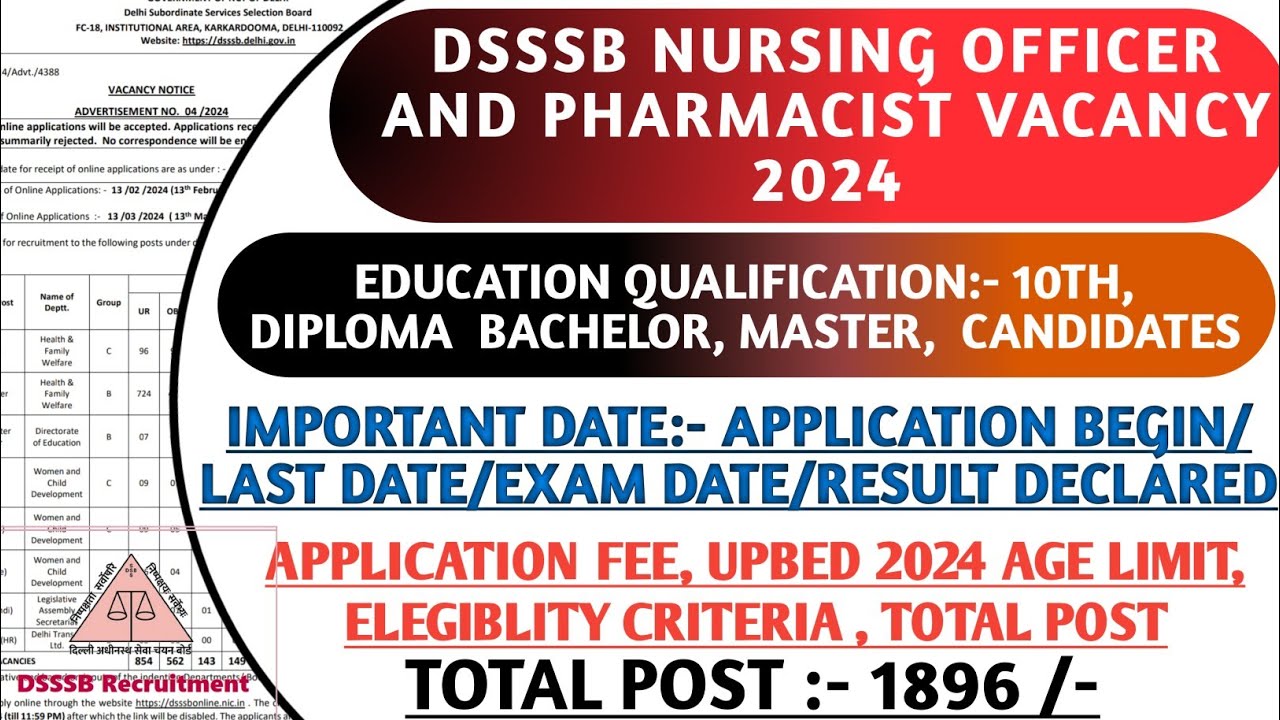 DSSSB PHARMACIST VACANCY 2024 || DSSSB NURSING OFFICER VACANCY 2024 || DSSSB VACANCY 2024