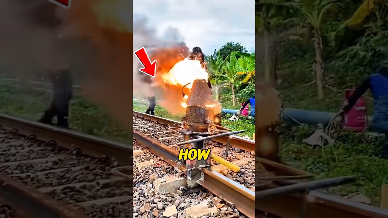 This Railroad Track Is Literally Forged by Fire#train #railroad #construction #shorts #fyp