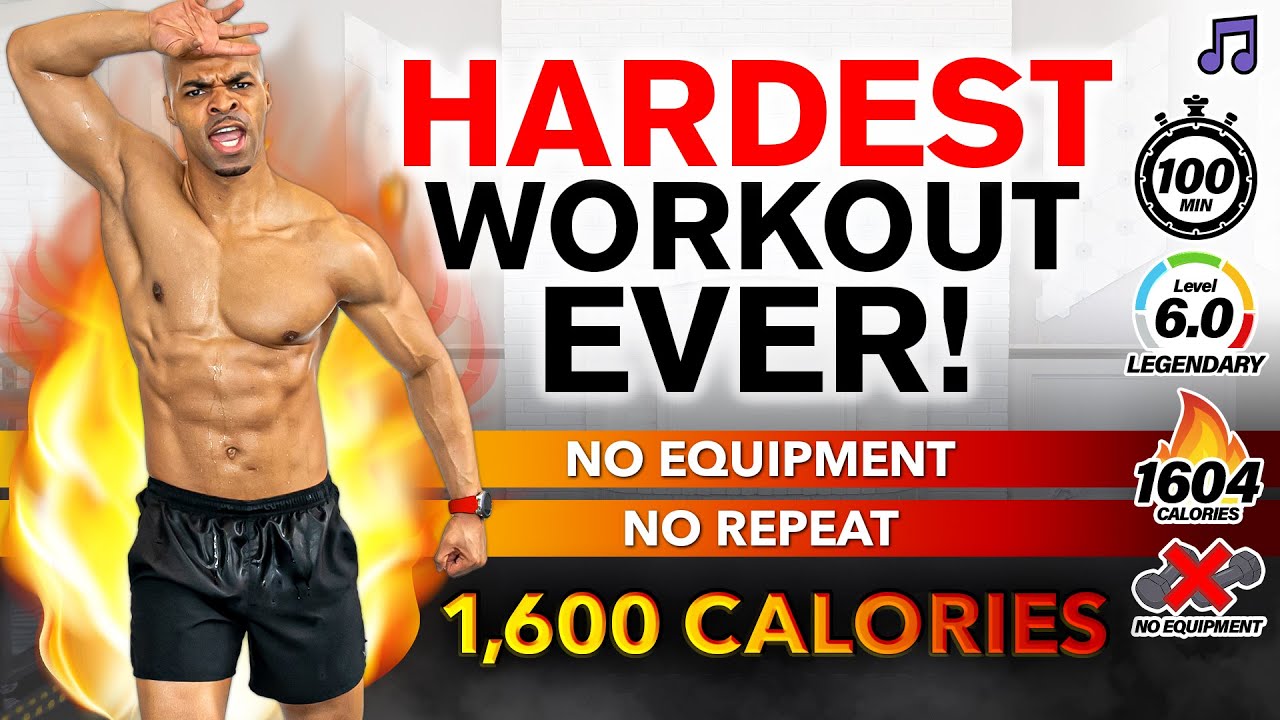 HARDEST HIIT WORKOUT EVER! (BURN 1600 CALORIES) No Equipment | Full Body | No Repeat | At Home