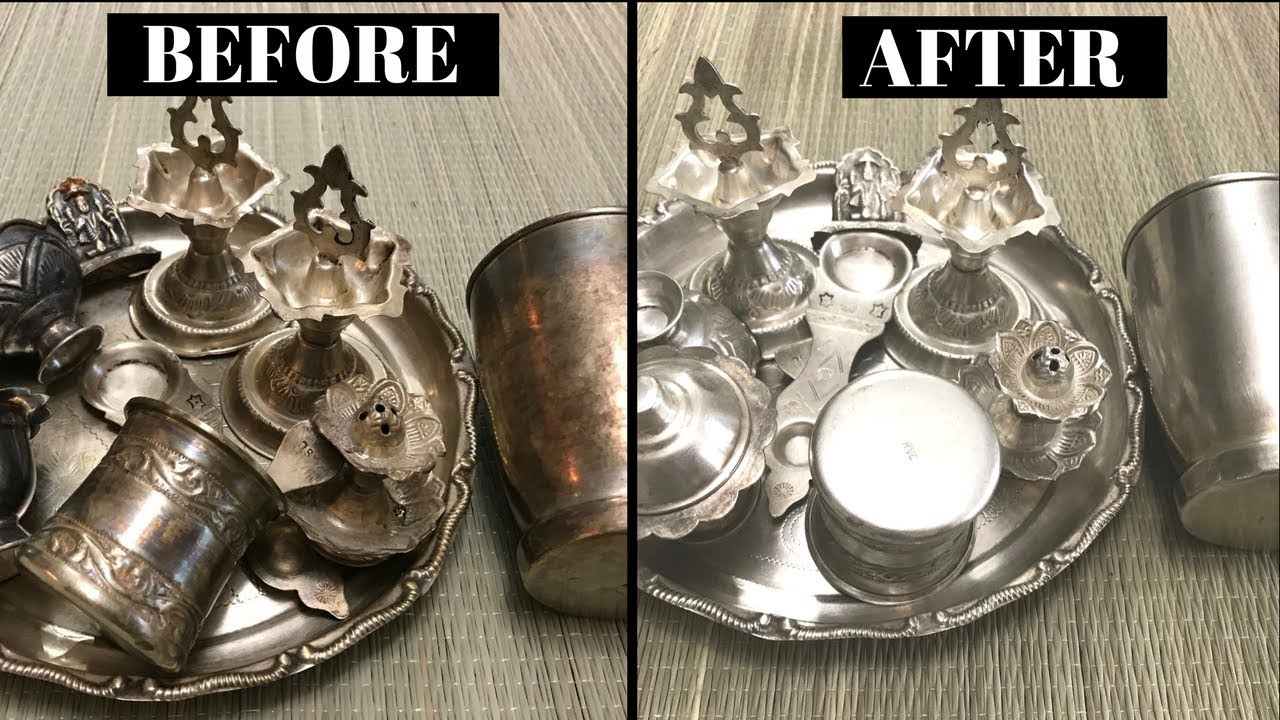 How to Clean/ Polish Silver Pooja items at Home|| Clean Silver items/things || Polish silver at home