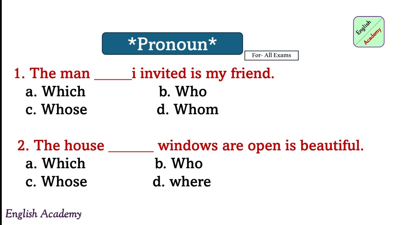 pronoun practice set -1 ,For- All Exam #englishacademy by deepak kr.
