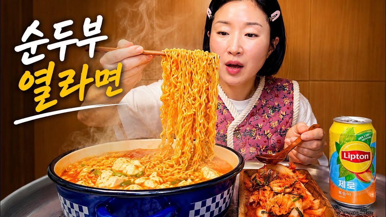 🇰🇷🍜🔥 칼칼한 순두부 열라면에 아삭한 겉절이 김치 먹방!! Spicy Soft Tofu Yeol Ramyeon with Crunchy Fresh Kimchi — Mukbang!!