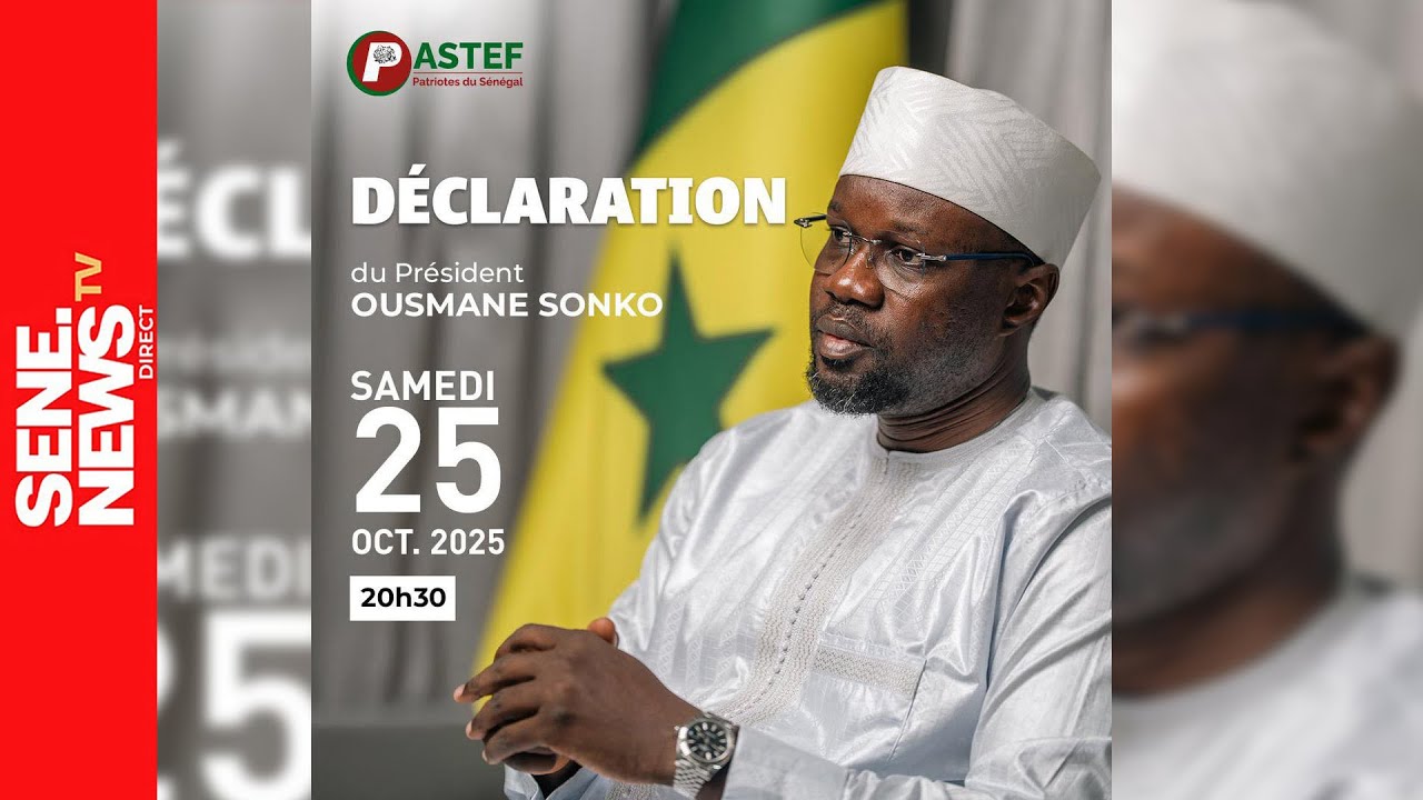 DIRECT : Suivez la d&eacute;claration de Ousmane Sonko, une importante annonce va tomber