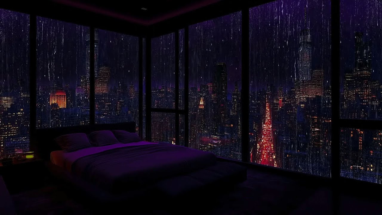 Relaxing Rain in New York City | Best Rain Sounds for Deep Sleep | Rain on a Cozy Dark  Bedroom