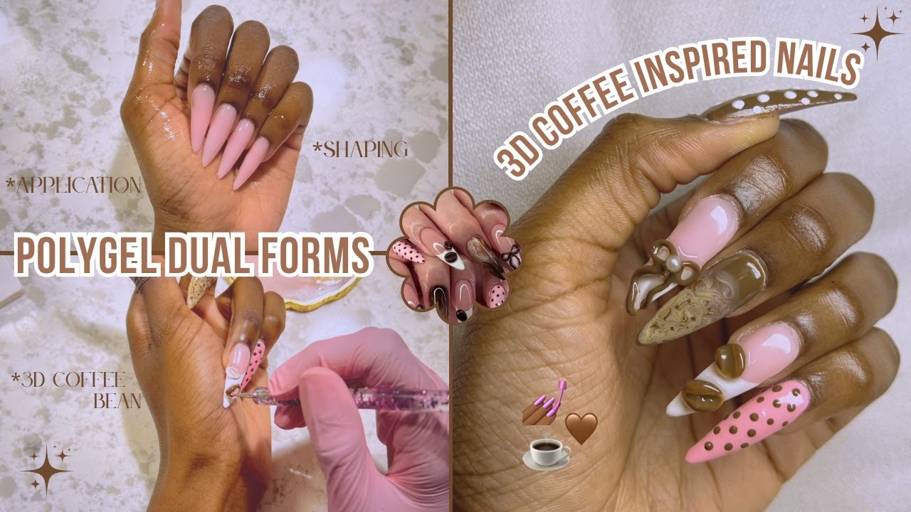 do my nails with me, recreating coffee & polka dots nail design | FAVORITE SET BY FAR 💅🏿| 4+ hours