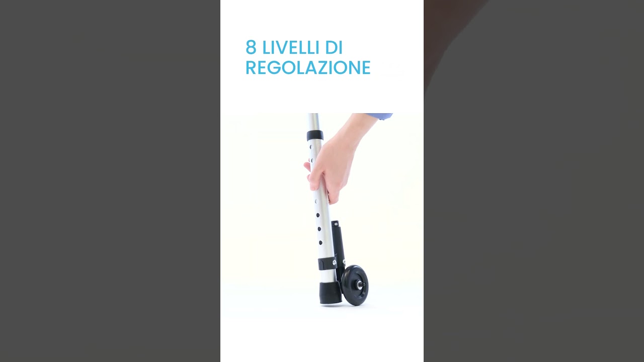 Deambulatore pieghevole regolabile in altezza con 2 ruote piroettanti e 2 autobloccanti