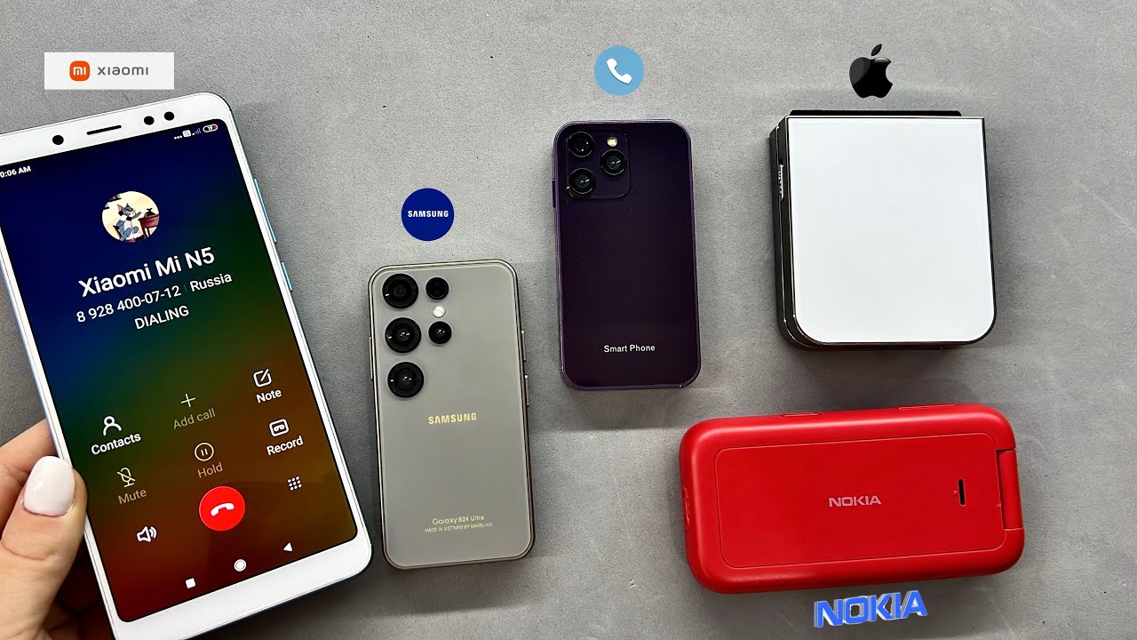 Xiaomi Redmi N5 Calling Samsung Galaxy S24 Ultra + Phone XS15 + i15 Pro + Nokia 2660 Flip