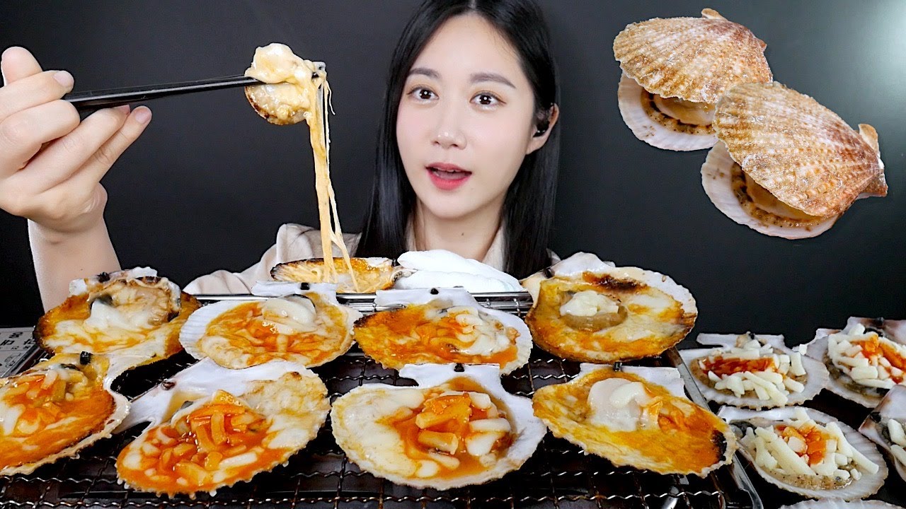 МУКБАНГ Гребешки На Гриле С Сыром🤍 (Grilled Scallops) Real Sound MUKBANG | ASMR | EATING SOUND